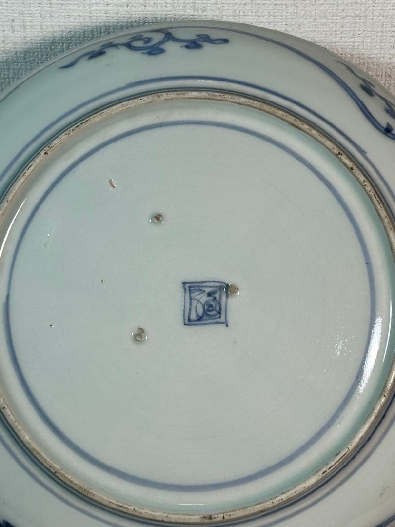 古伊万里染付7寸皿 牡丹唐草　江戸時代 2枚　無傷