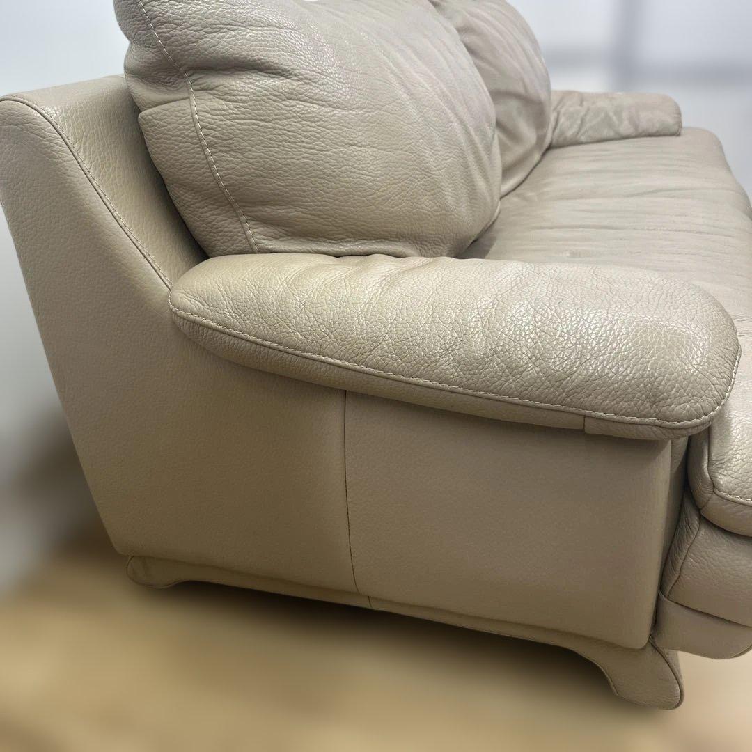 IDC家具　三人掛け本革ソファー　ベージュ