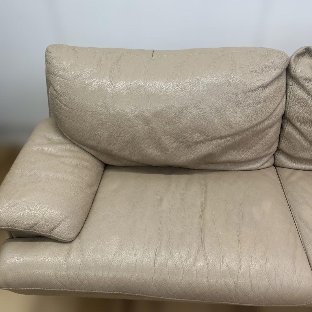 IDC家具　三人掛け本革ソファー　ベージュ