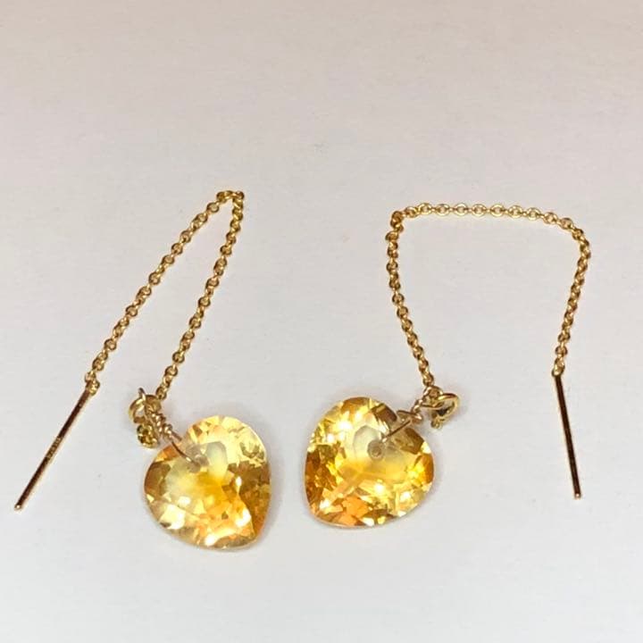 専用 宝石質シトリンハートアメリカンピアス ゴールド