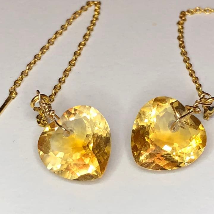 専用 宝石質シトリンハートアメリカンピアス ゴールド