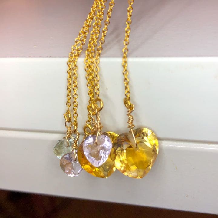 専用 宝石質シトリンハートアメリカンピアス ゴールド