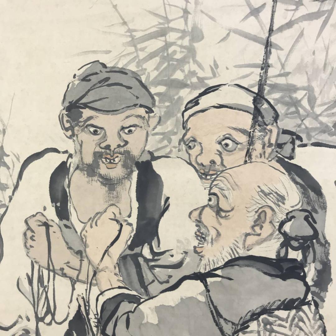 【真作】矢部楳堂/漁夫称賛図/釣人図/人物図/掛軸/名家伝来/AD-725