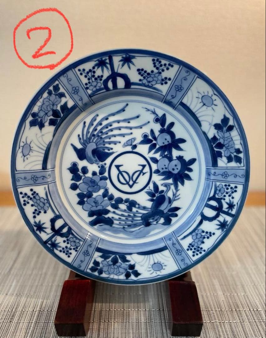 【ウェステリア2】古伊万里　有田焼 染付　芙蓉手　VOC 鳳凰文