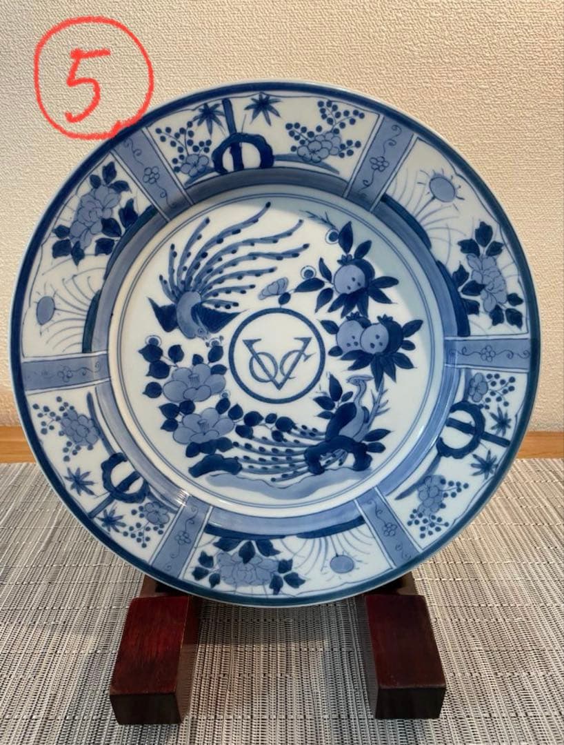 【ウェステリア2】古伊万里　有田焼 染付　芙蓉手　VOC 鳳凰文