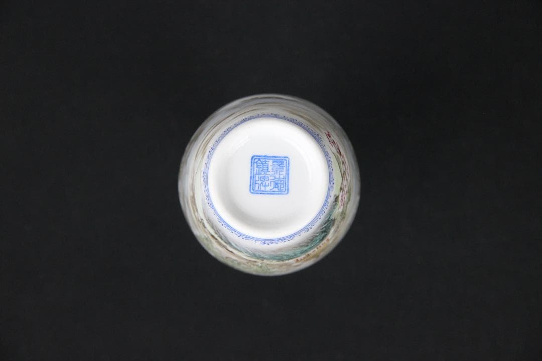 中国 花瓶 薄口 粉彩山水人物 唐物 花生 色絵 陶磁器 景徳鎮 FJ11-4