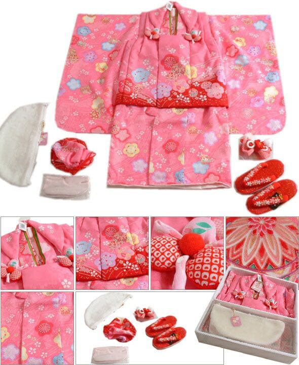 七五三 3歳 着物被布セット　鹿子に花や毱