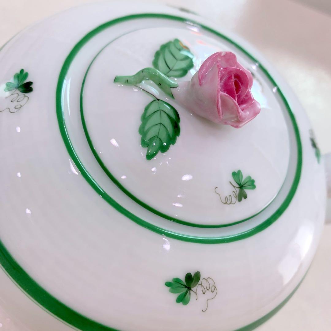 ヘレンド ティーポット バラ柄 緑 薔薇柄 アンティーク ロココ