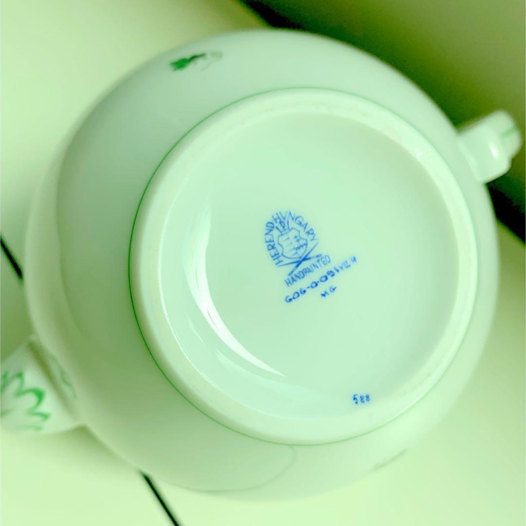 ヘレンド ティーポット バラ柄 緑 薔薇柄 アンティーク ロココ