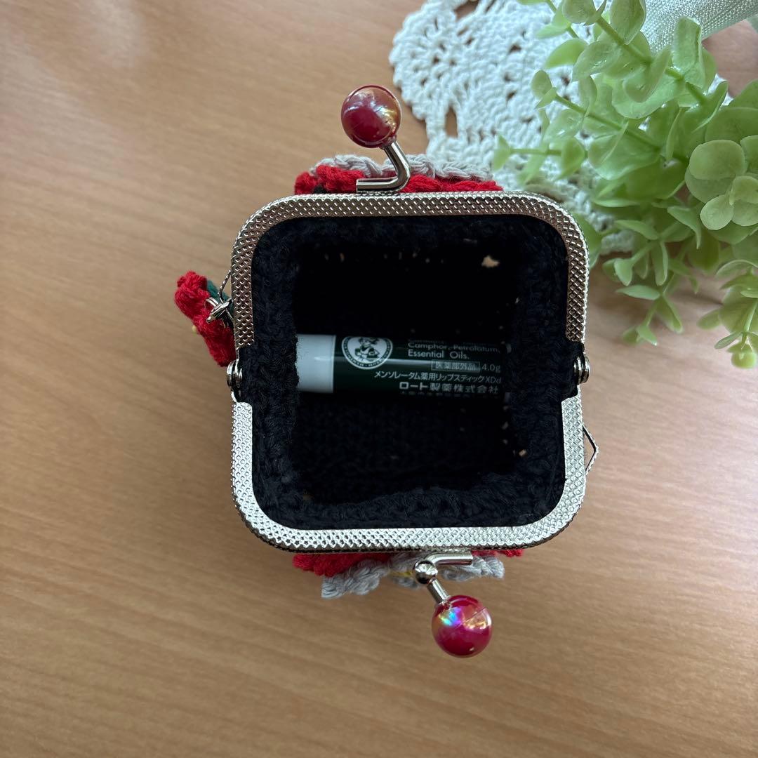 ハンドメイド　かぎ編みがま口　モチーフ編みポーチ4点　お花チャーム4点