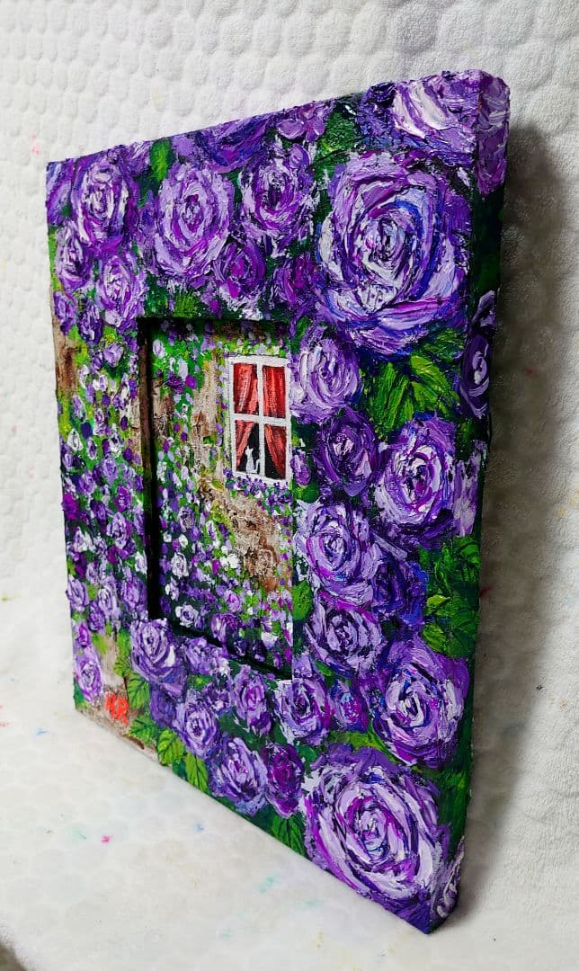 油絵 絵画【猫と紫の薔薇】