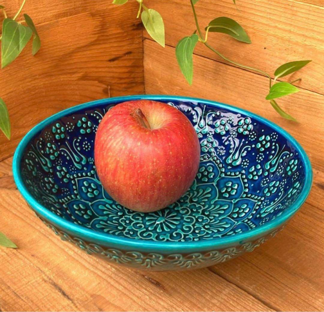 21cm☆新品☆【トルコ】ボウル 皿　ターコイズ　ハンドメイド キュタフヤ陶器