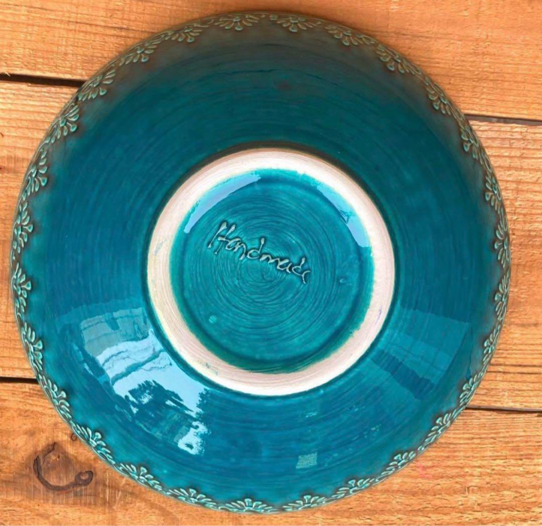 21cm☆新品☆【トルコ】ボウル 皿　ターコイズ　ハンドメイド キュタフヤ陶器