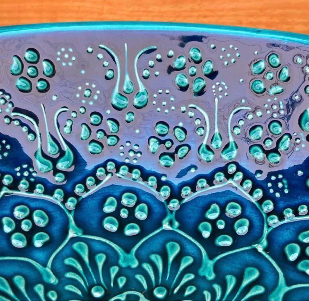 21cm☆新品☆【トルコ】ボウル 皿　ターコイズ　ハンドメイド キュタフヤ陶器