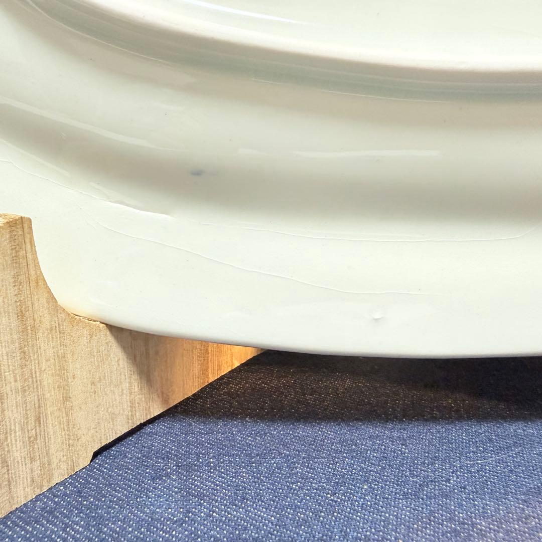 35cm 大皿 3枚 葡萄レリーフ 藍色 風景画 昭和レトロ 14吋