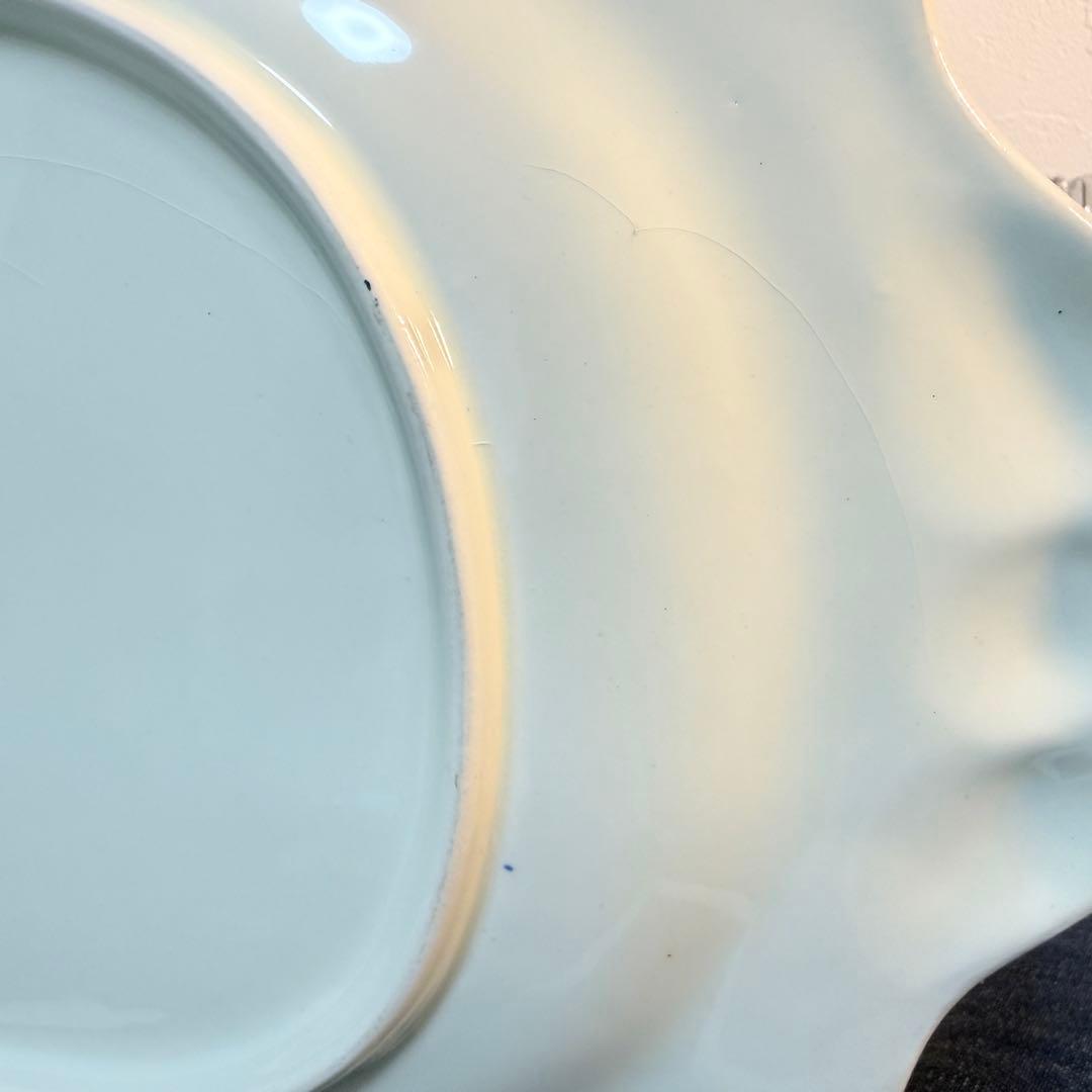 35cm 大皿 3枚 葡萄レリーフ 藍色 風景画 昭和レトロ 14吋