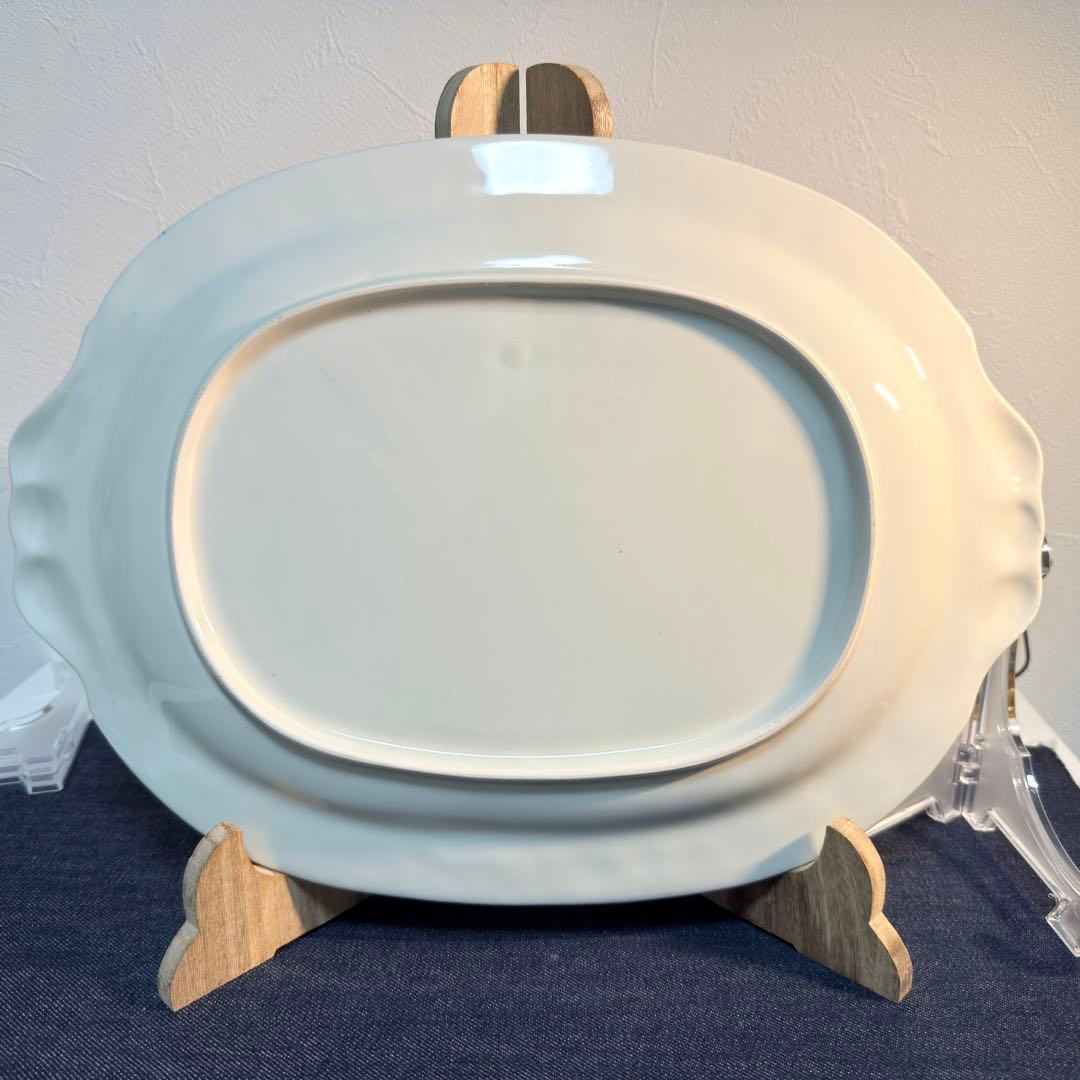 35cm 大皿 3枚 葡萄レリーフ 藍色 風景画 昭和レトロ 14吋