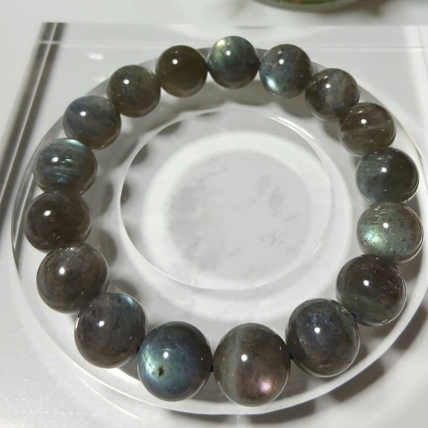 高品質　ラブラドライト　パワーストーンブレスレット　13mm