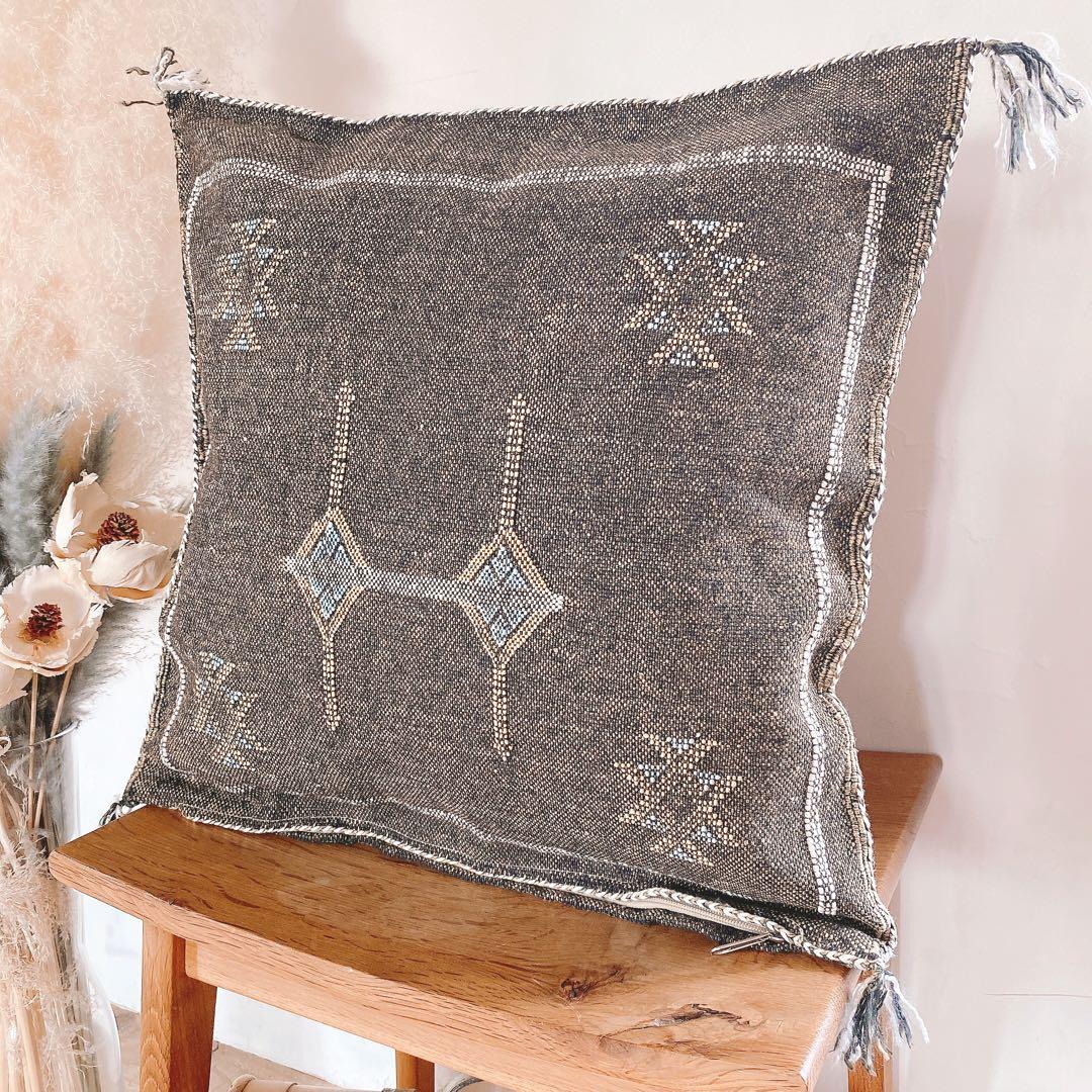 モロッコ製 カクタスシルク サブラ クッションカバー 約48×48cm