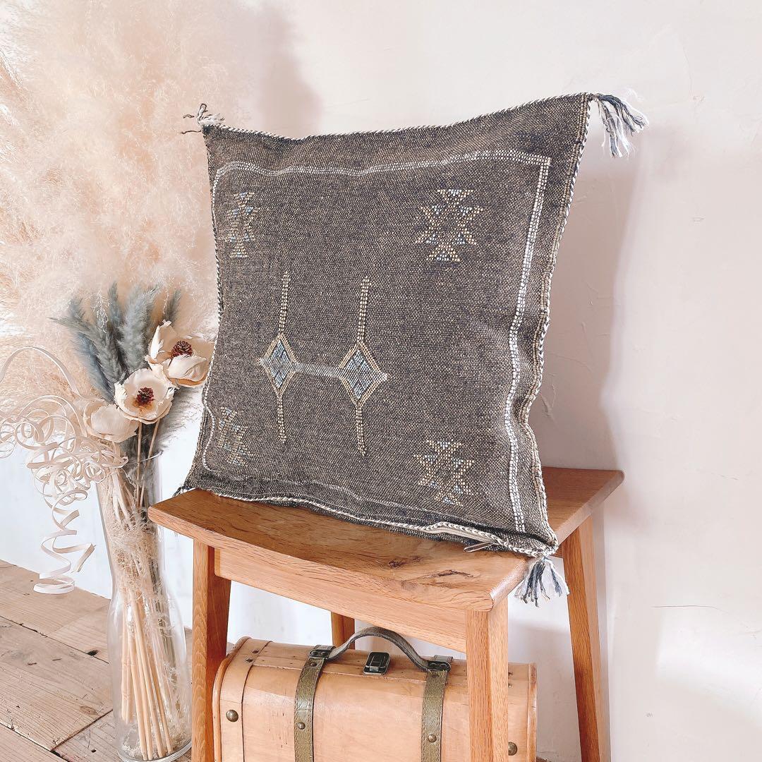 モロッコ製 カクタスシルク サブラ クッションカバー 約48×48cm