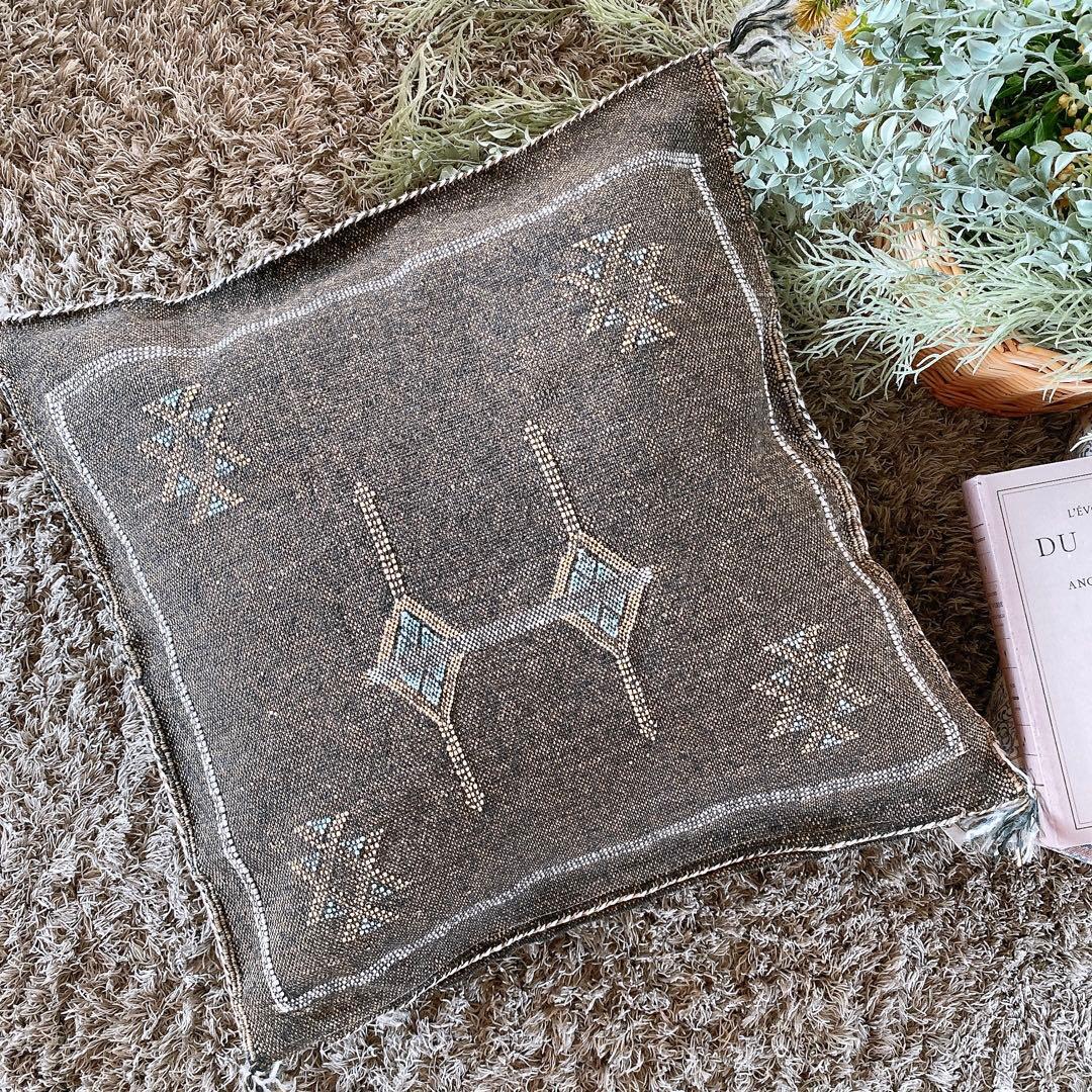 モロッコ製 カクタスシルク サブラ クッションカバー 約48×48cm