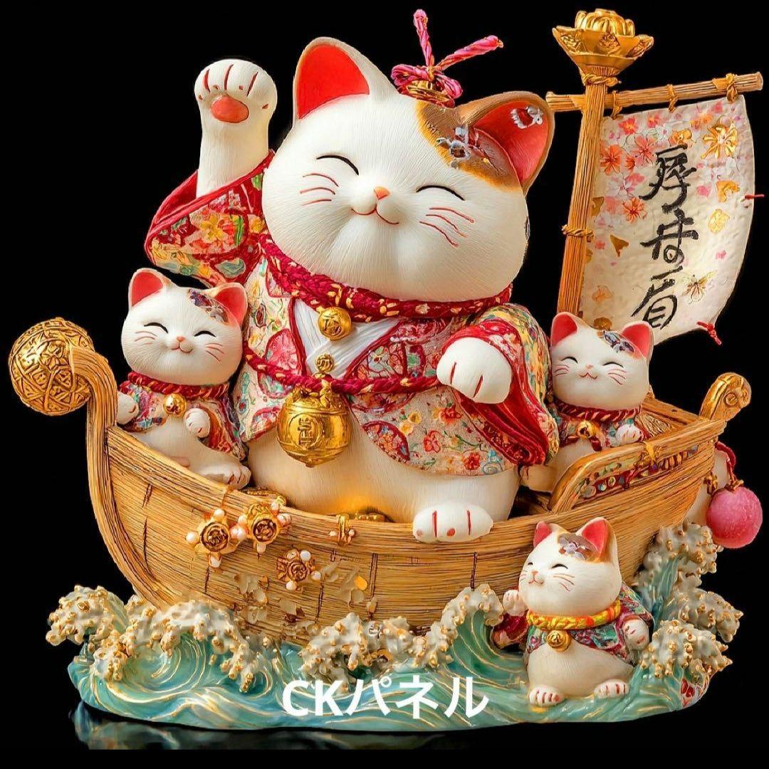 激レア七福にゃんこと招き猫パネル生地　ねこパネル生地　ハンドメイド