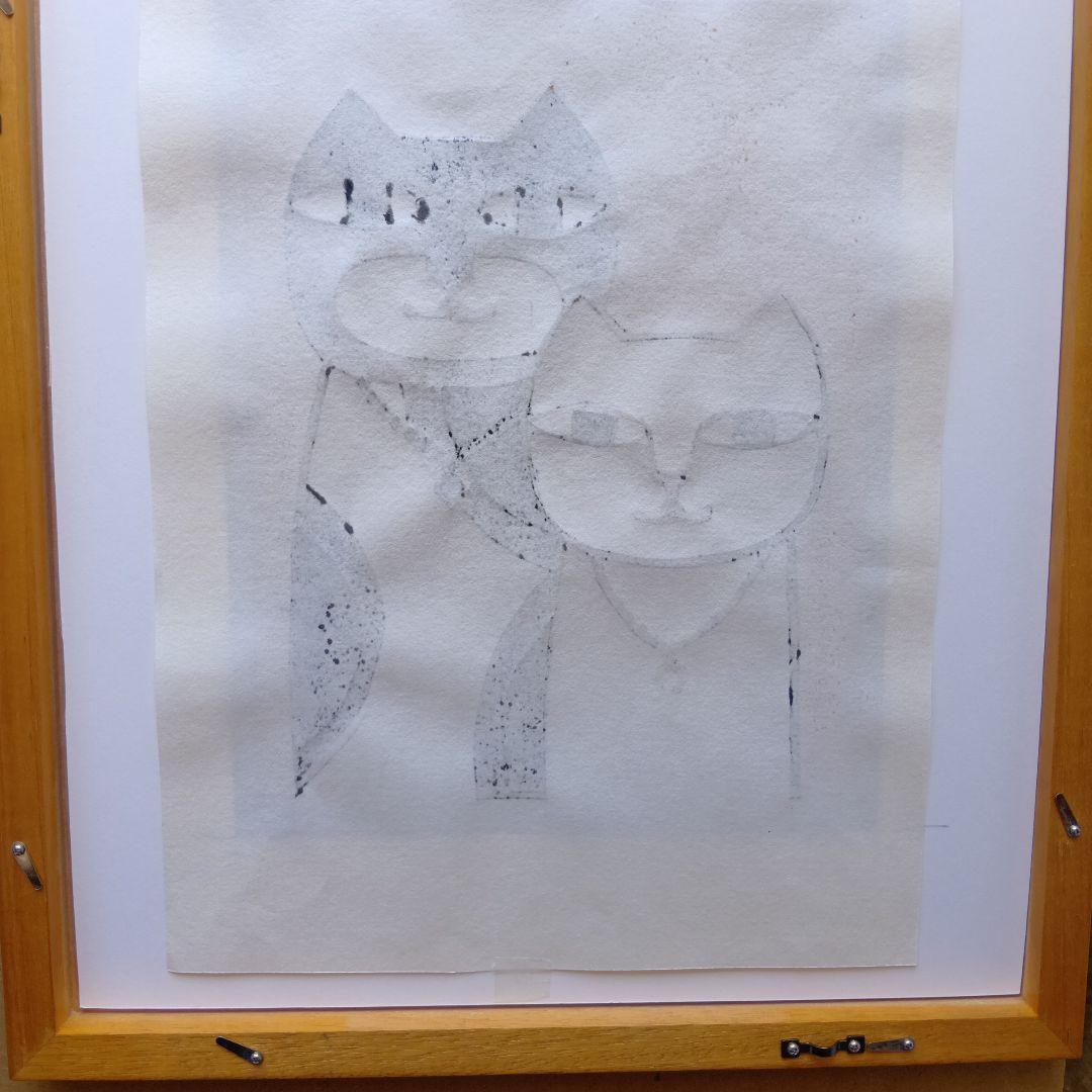 GINO中村　はいポ-ズ　猫　木版画