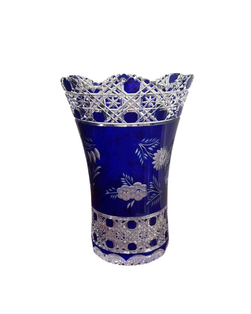 【meissen】美品！マイセンクリスタル ガラス 切子 ブルー　フラワーベース