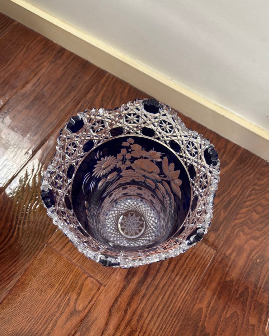 【meissen】美品！マイセンクリスタル ガラス 切子 ブルー　フラワーベース