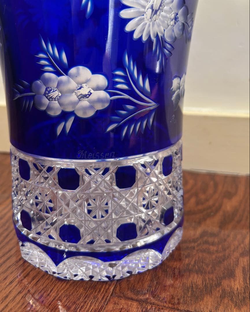 【meissen】美品！マイセンクリスタル ガラス 切子 ブルー　フラワーベース