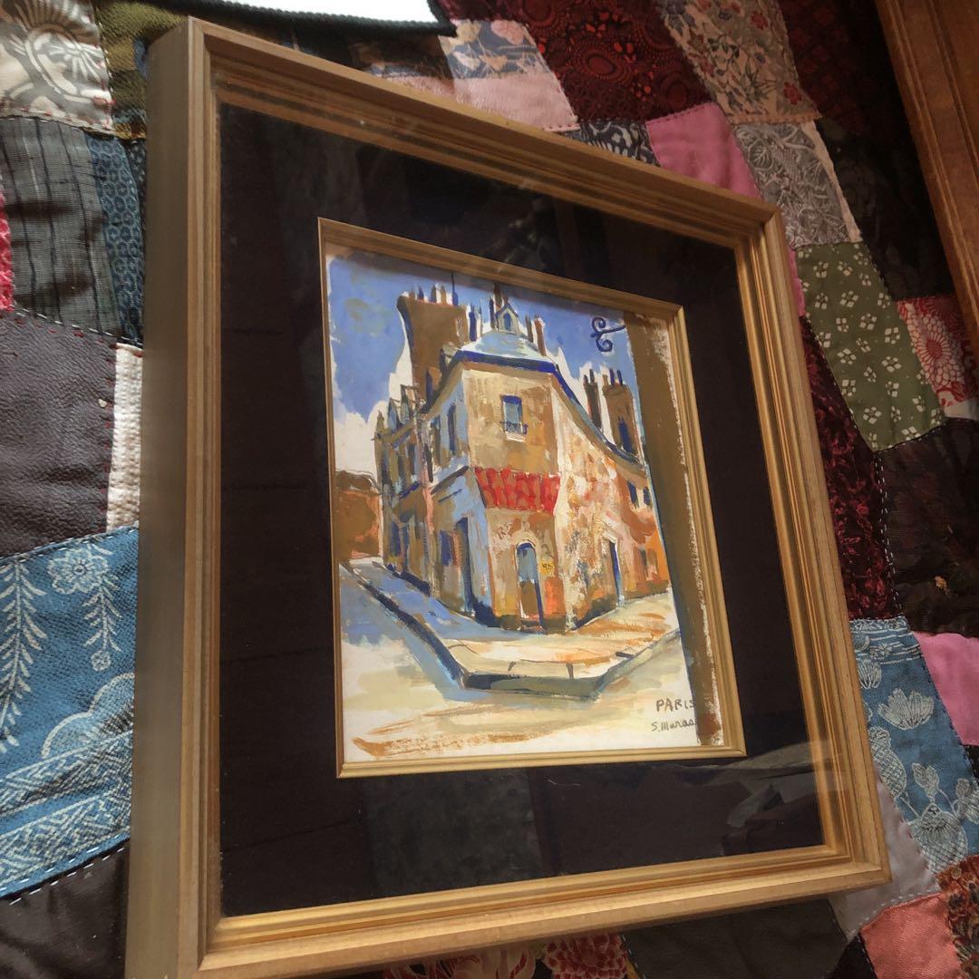 真作 油彩画 パリの街角　光風会会友　作者名有りサイン有り