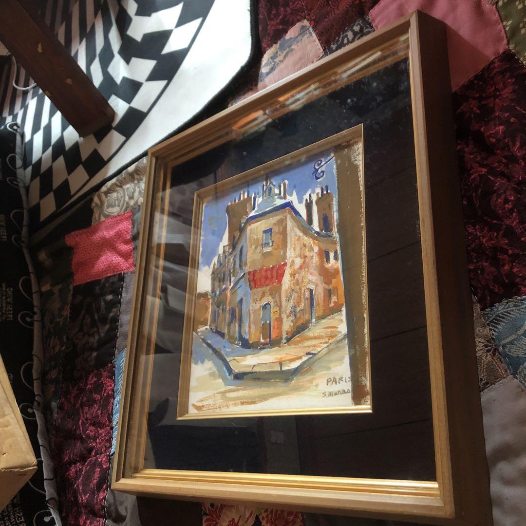 真作 油彩画 パリの街角　光風会会友　作者名有りサイン有り