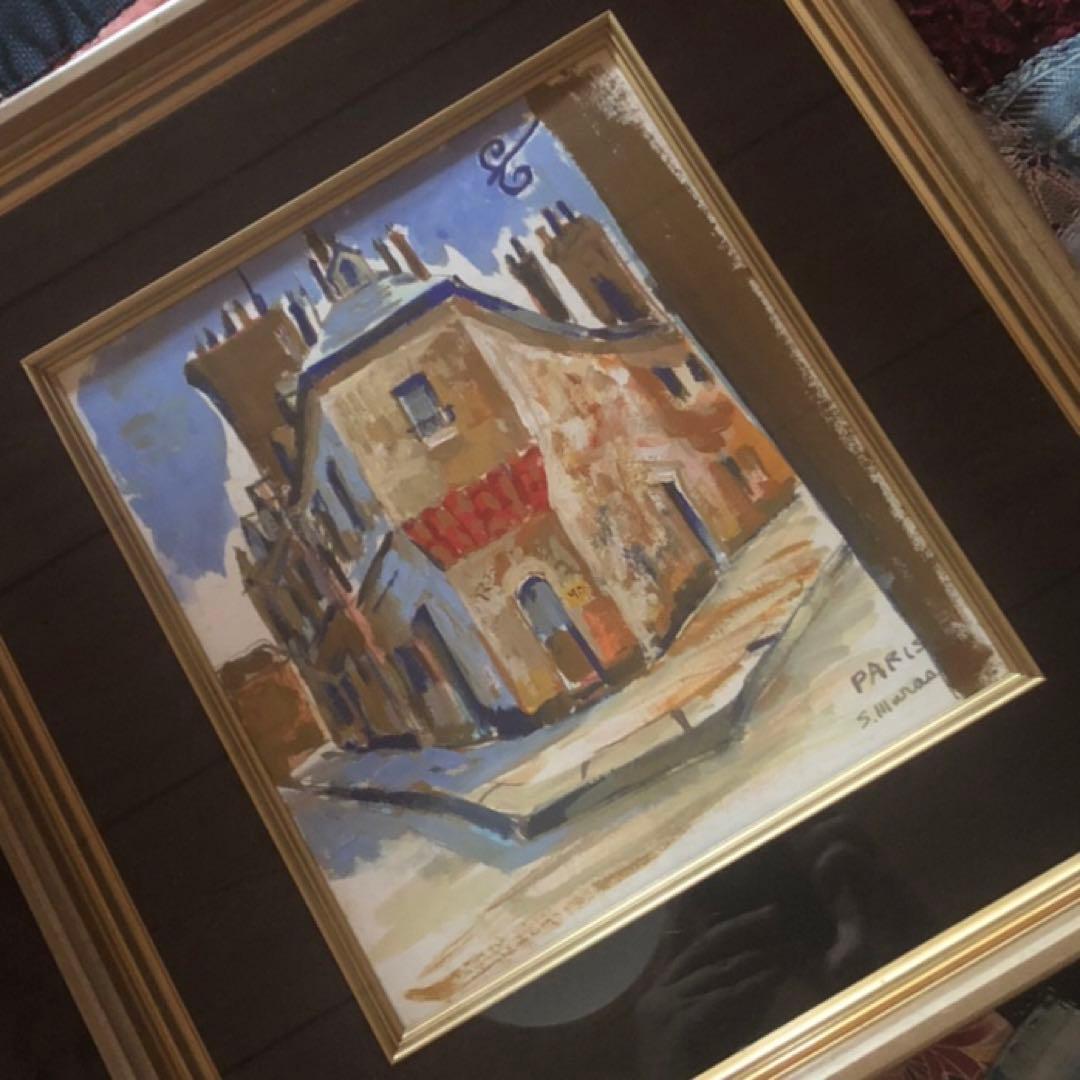 真作 油彩画 パリの街角　光風会会友　作者名有りサイン有り