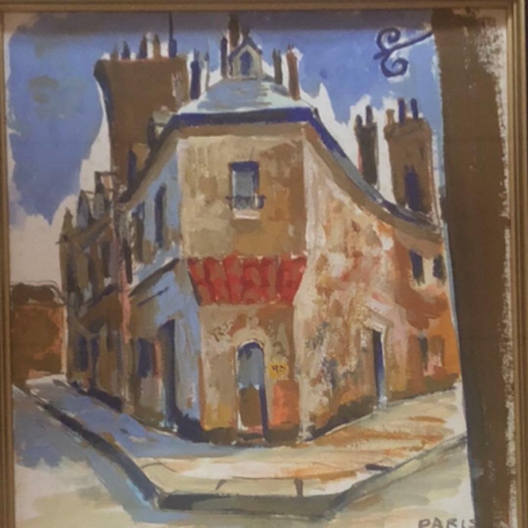 真作 油彩画 パリの街角　光風会会友　作者名有りサイン有り