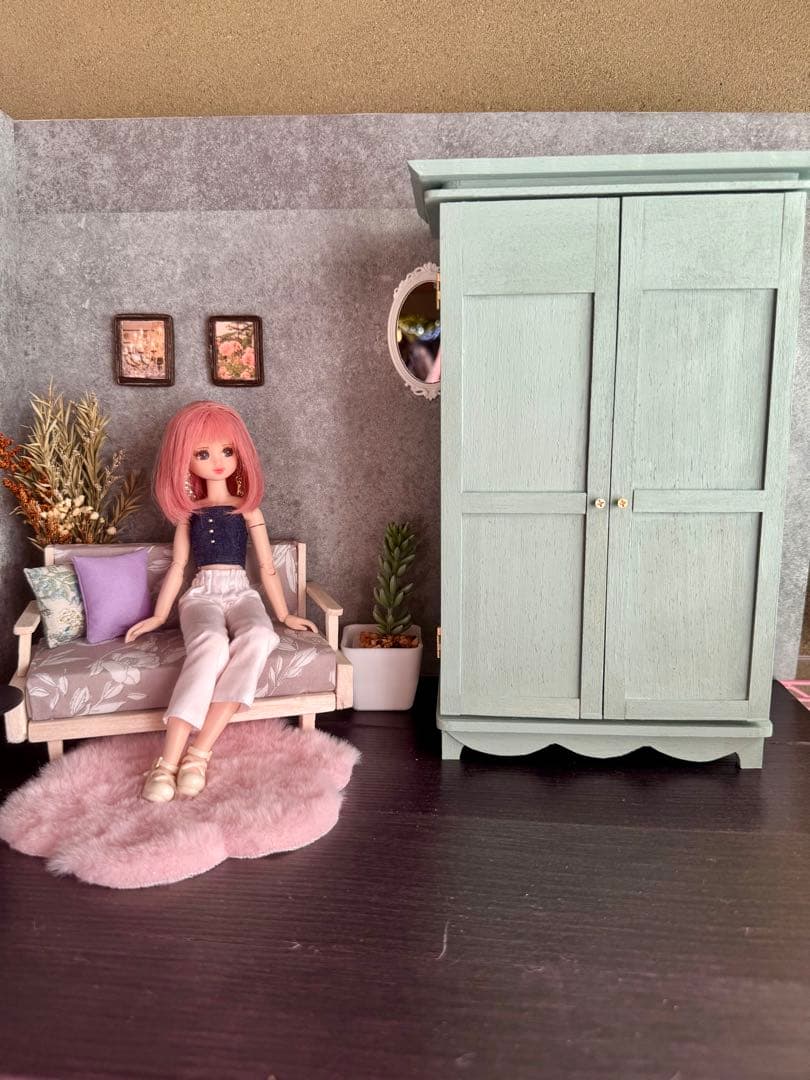ミニチュアクローゼット　ブライス　リカちゃん　木製クローゼット1/6スケール