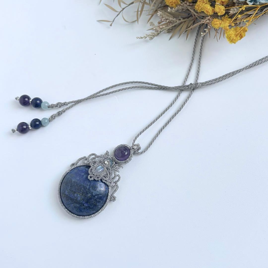 まぁ【特別価格】訳あり♡ラピスラズリ×ムーンストーンのマクラメネックレス