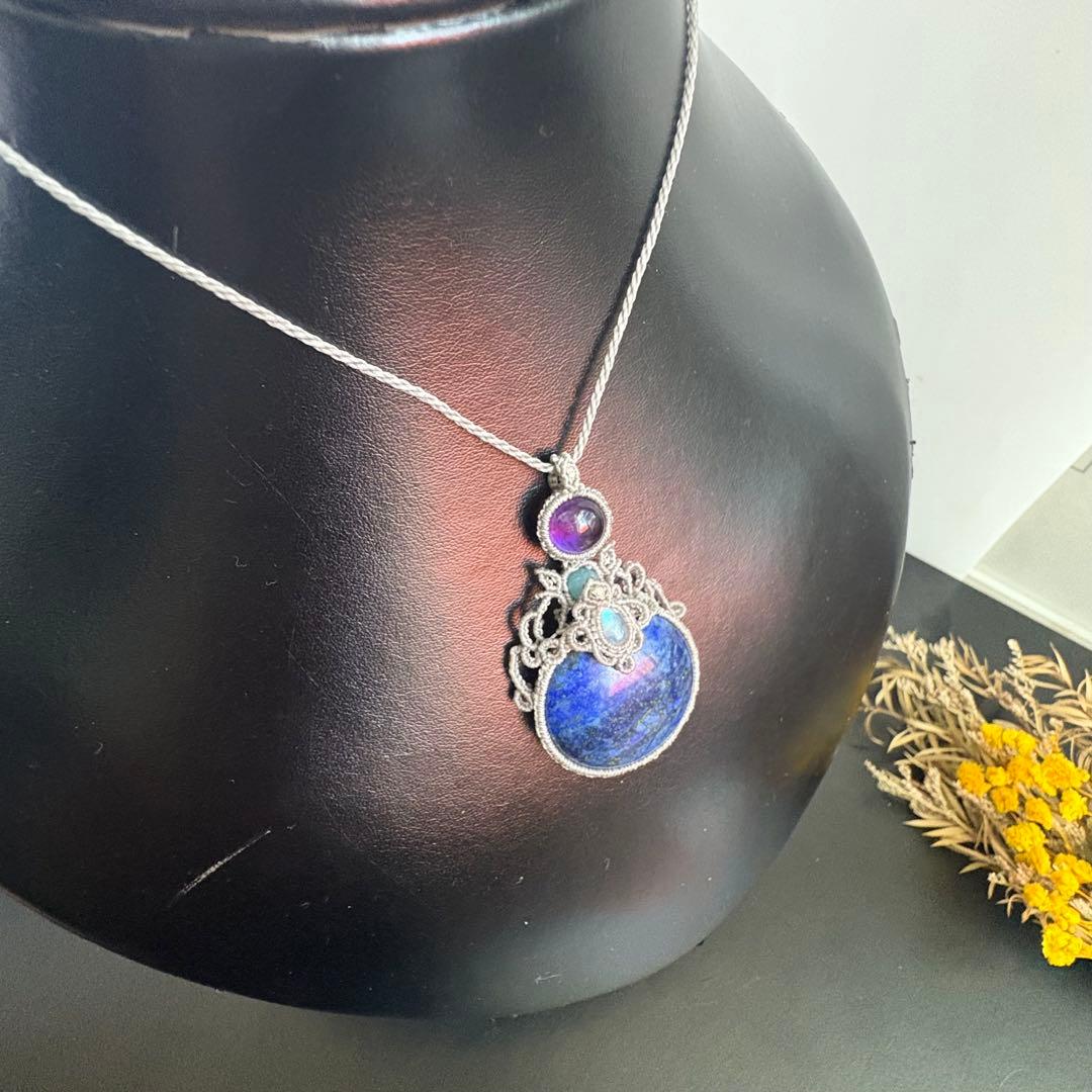 まぁ【特別価格】訳あり♡ラピスラズリ×ムーンストーンのマクラメネックレス