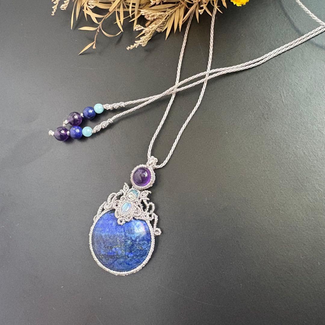 まぁ【特別価格】訳あり♡ラピスラズリ×ムーンストーンのマクラメネックレス