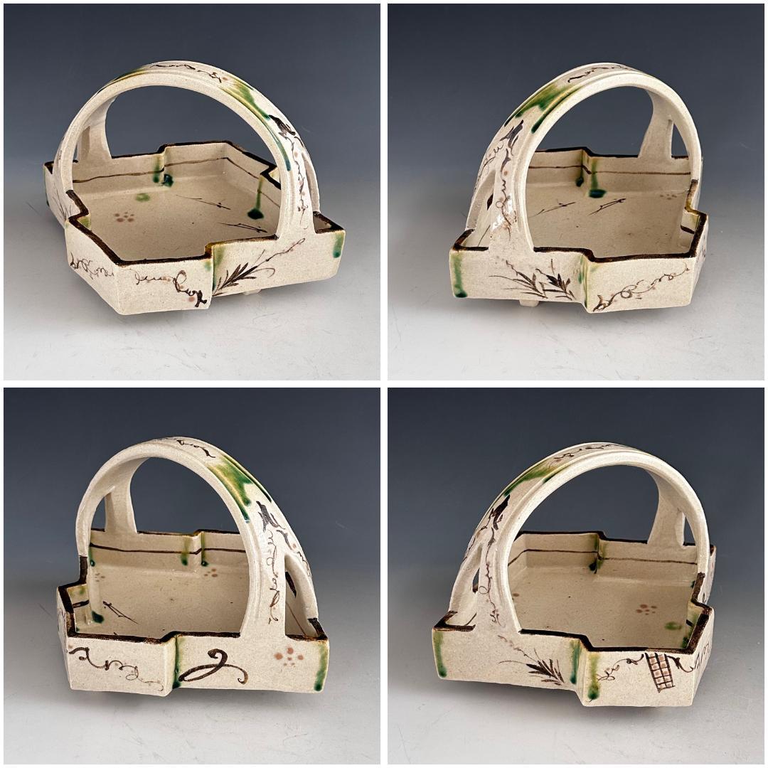 茶道具　弥七田織部　手付鉢　菓子器　菓子鉢　林英仁　共箱　陶芸　茶会　懐石道具