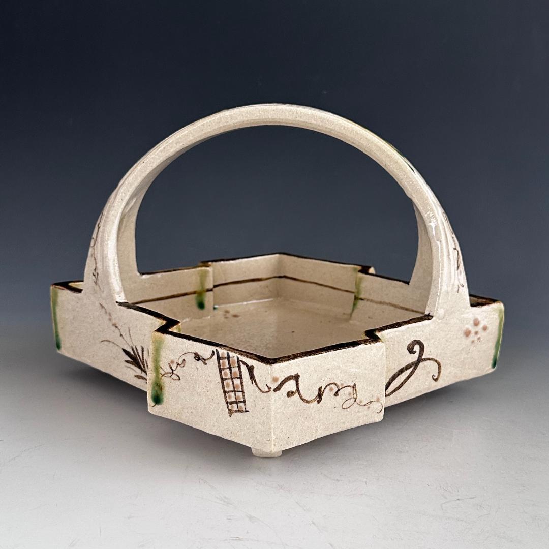 茶道具　弥七田織部　手付鉢　菓子器　菓子鉢　林英仁　共箱　陶芸　茶会　懐石道具