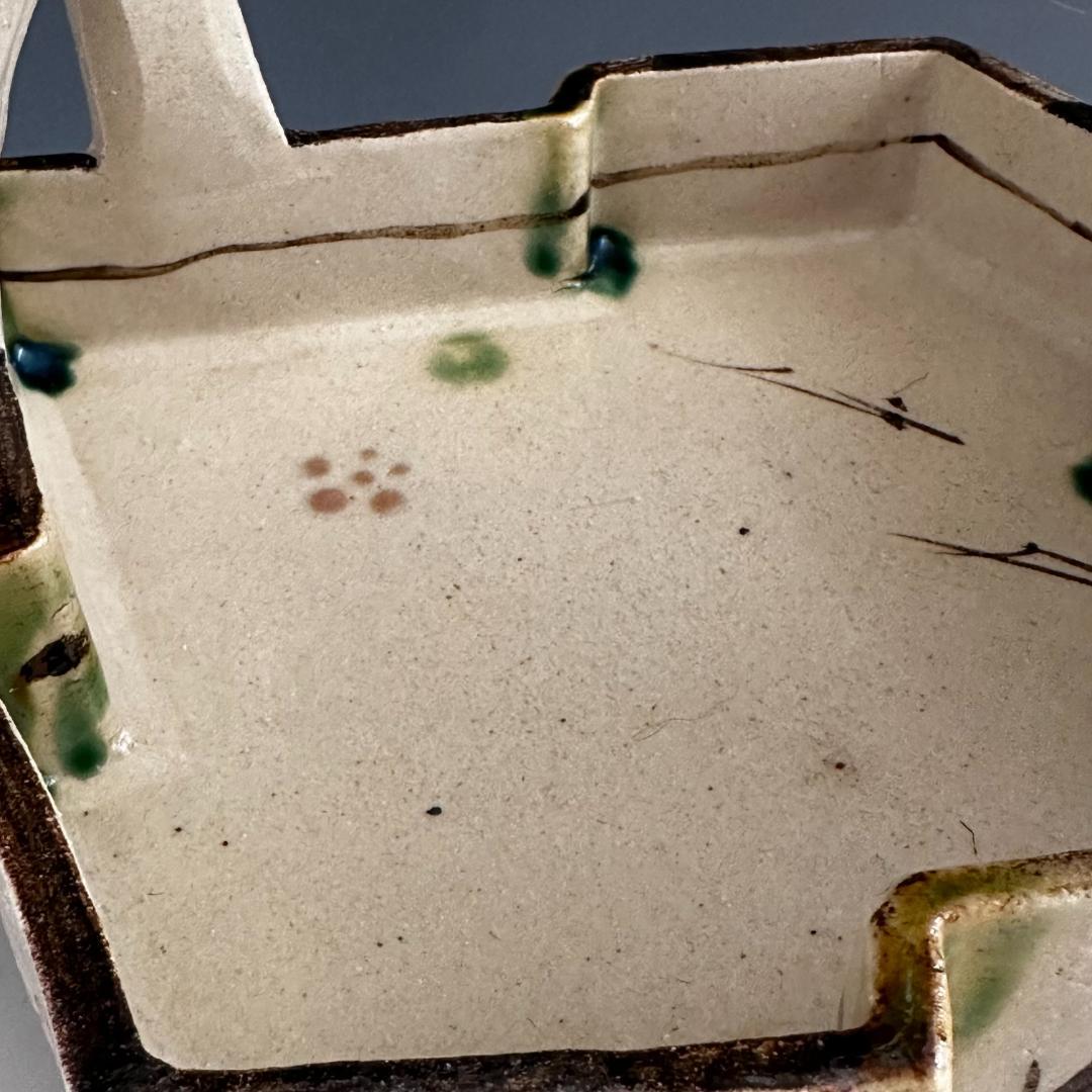 茶道具　弥七田織部　手付鉢　菓子器　菓子鉢　林英仁　共箱　陶芸　茶会　懐石道具