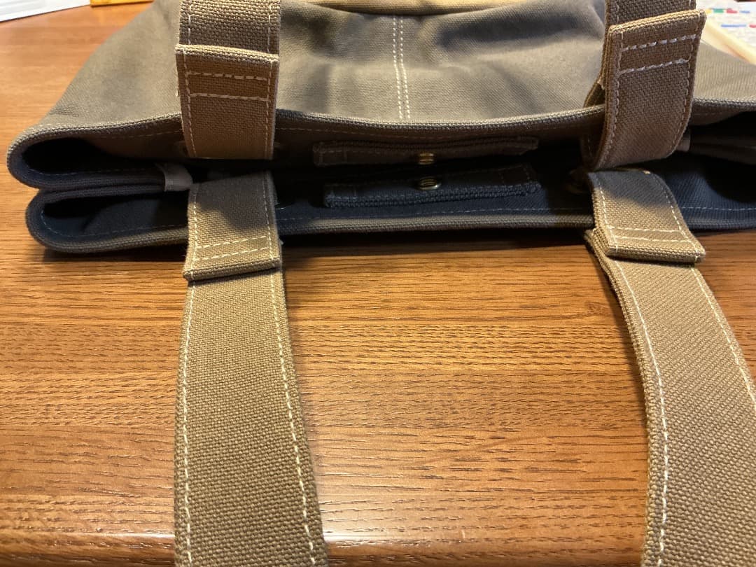 カーキ × ブラウンベージュ帆布トートバッグ　ハンドメイド