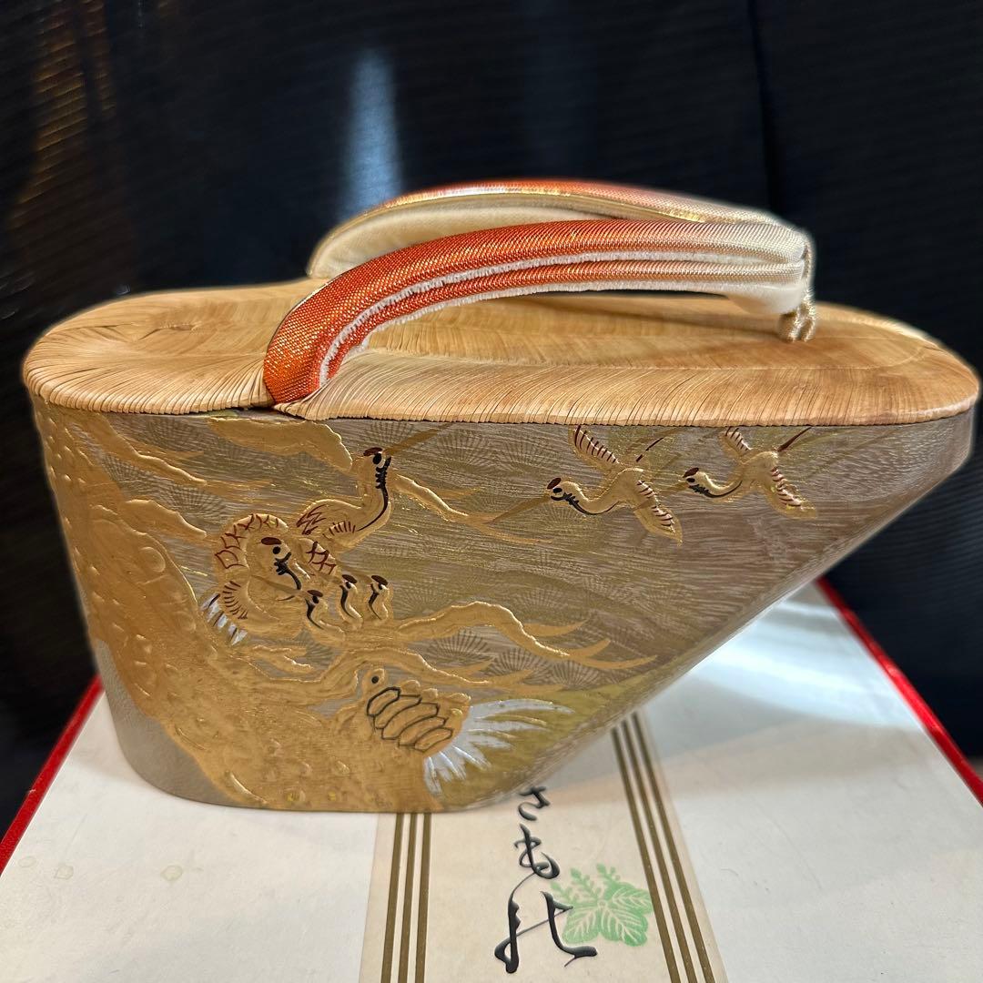 未使用品　七五三　７歳　アンティーク　ぽっくり　下駄　畳表　女の子　鶴　金
