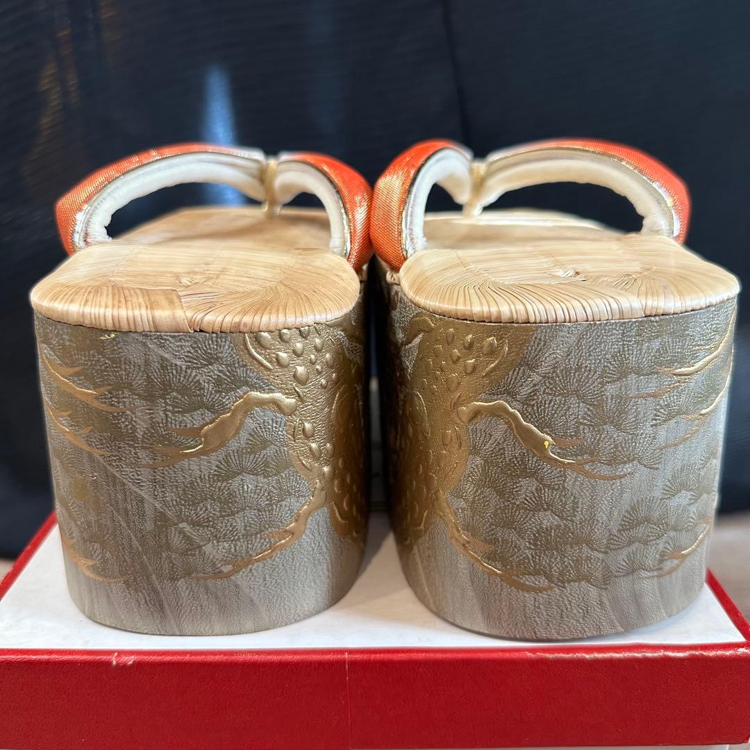 未使用品　七五三　７歳　アンティーク　ぽっくり　下駄　畳表　女の子　鶴　金