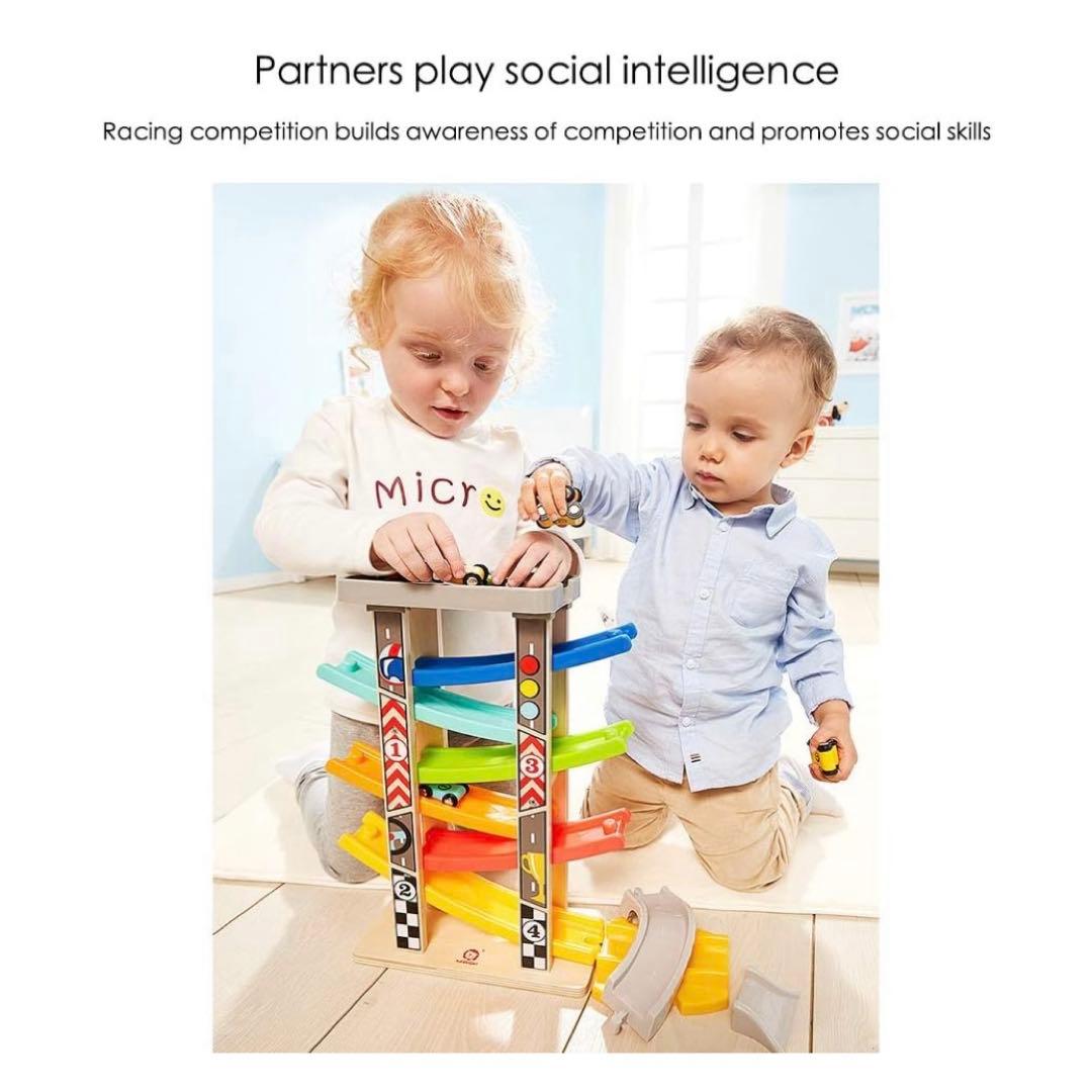 スロープトイ ミニカー 木製 知育玩具 くるくるスロープ ミニカー6台