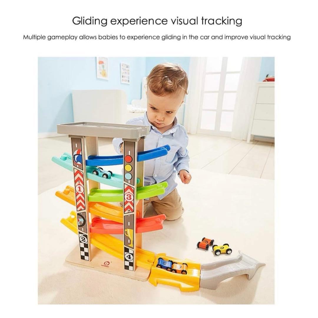 スロープトイ ミニカー 木製 知育玩具 くるくるスロープ ミニカー6台