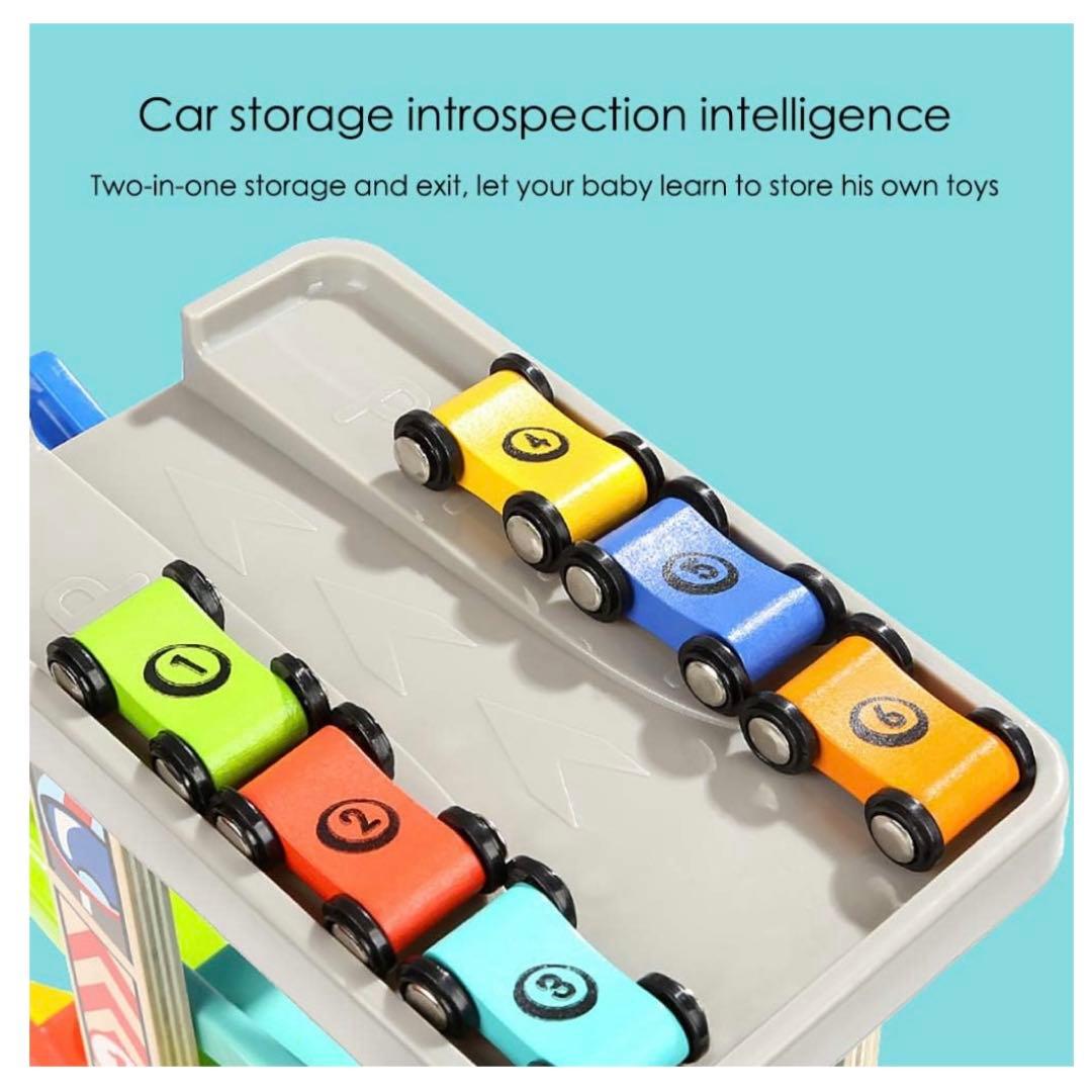 スロープトイ ミニカー 木製 知育玩具 くるくるスロープ ミニカー6台