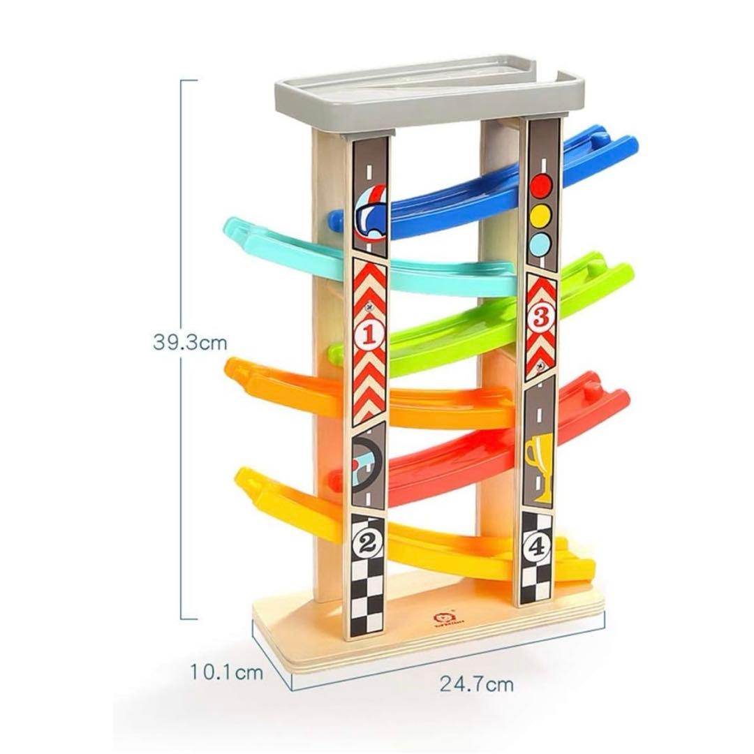 スロープトイ ミニカー 木製 知育玩具 くるくるスロープ ミニカー6台