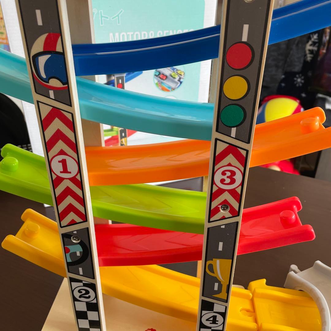 スロープトイ ミニカー 木製 知育玩具 くるくるスロープ ミニカー6台