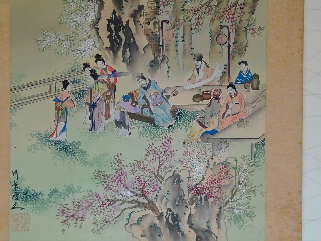 ♥中国製　掛軸　【春夜桃季園】　掛け軸